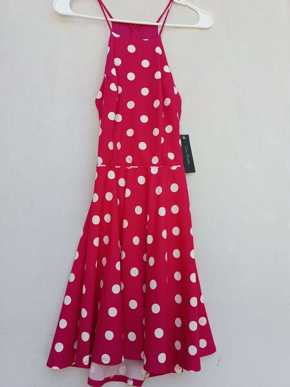 City Studio Hot Pink Polka Dot Halter Mini Dress